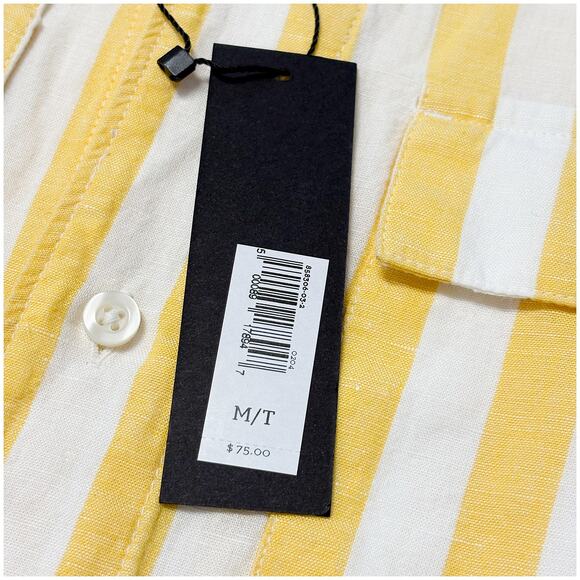 NWT Banana Republic Stripe Resort Shirt Linen Cotton Yellow White Striped M Tall - Picture 6 of 8